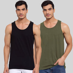 Buy Oversized streetwear Black & Olive Green Solid Gym Vest Online - RoadTrip®