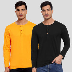 Buy Oversized streetwear Premium Cotton Black & Mustard Colour Combo Henley T-Shirts Online - RoadTrip®