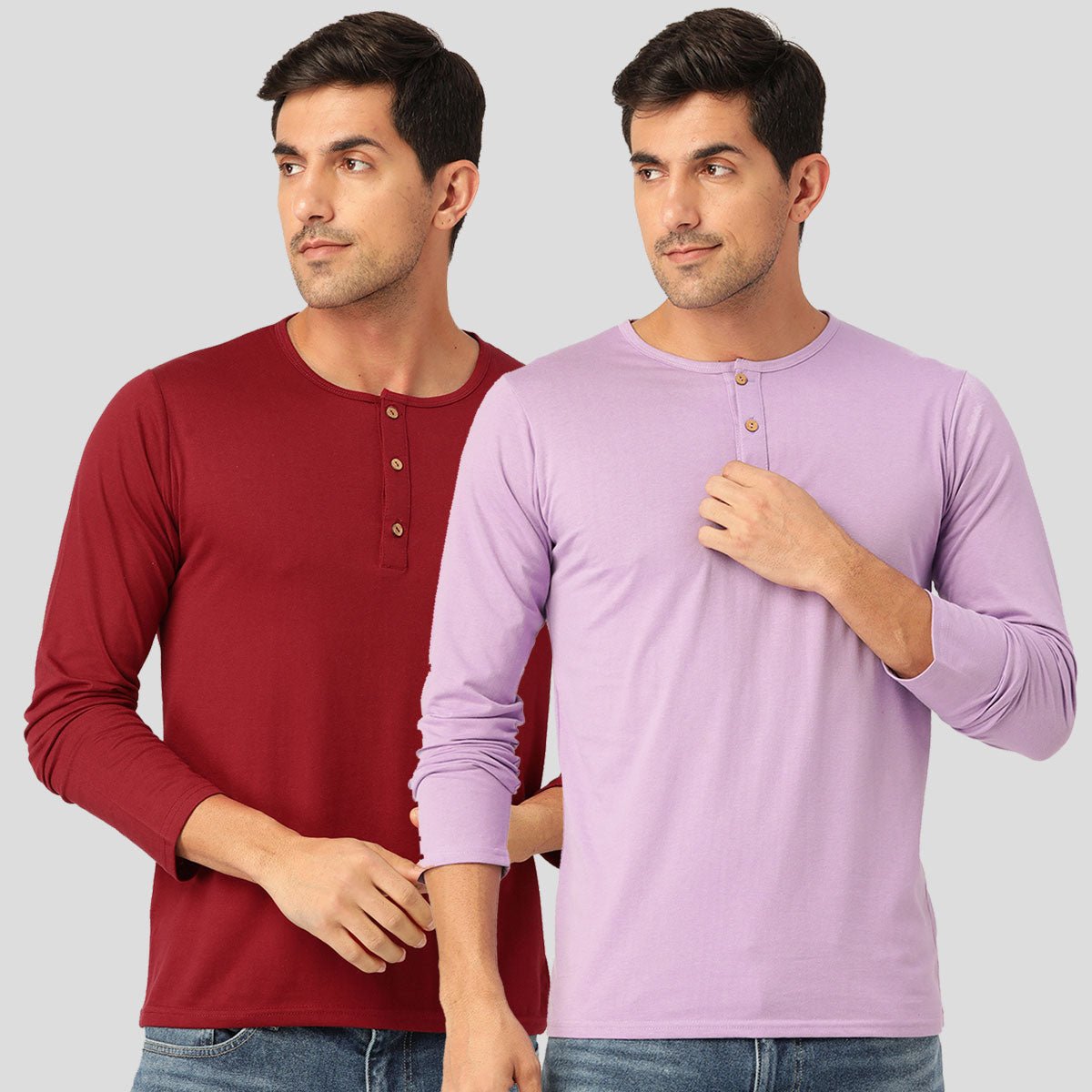 Buy Oversized streetwear Premium Cotton Lavender & Maroon Henley T-Shirts Combo Pack Online - RoadTrip®