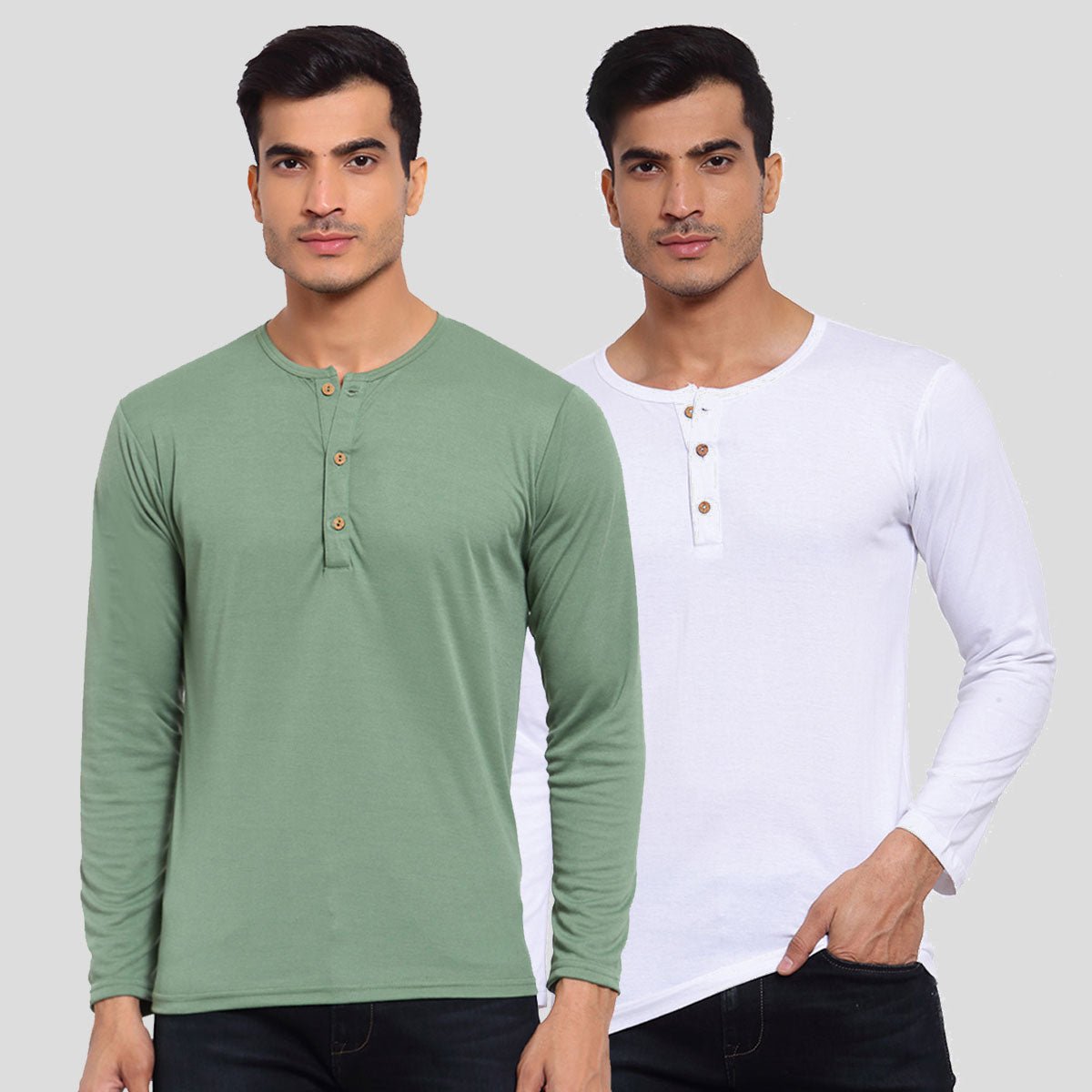 Buy Oversized streetwear Premium Cotton White & Sea Green Combo Henley T-Shirts Online - RoadTrip®