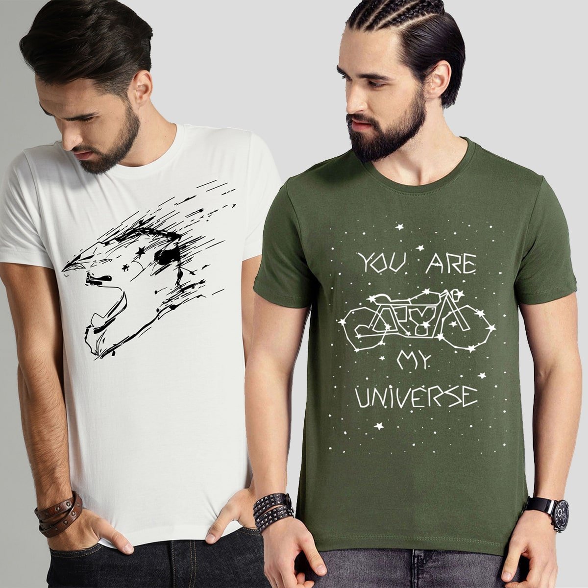 Buy Oversized streetwear Riders Helmet & You Are My Universe Combo T-Shirts Online - RoadTrip®