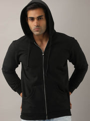 Buy Oversized streetwear Solid Black Hoodie With Zip Online - RoadTrip®