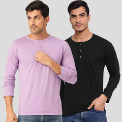 Buy Oversized streetwear Stylish Black & Lavender Henley T-Shirts Combo Online - RoadTrip®
