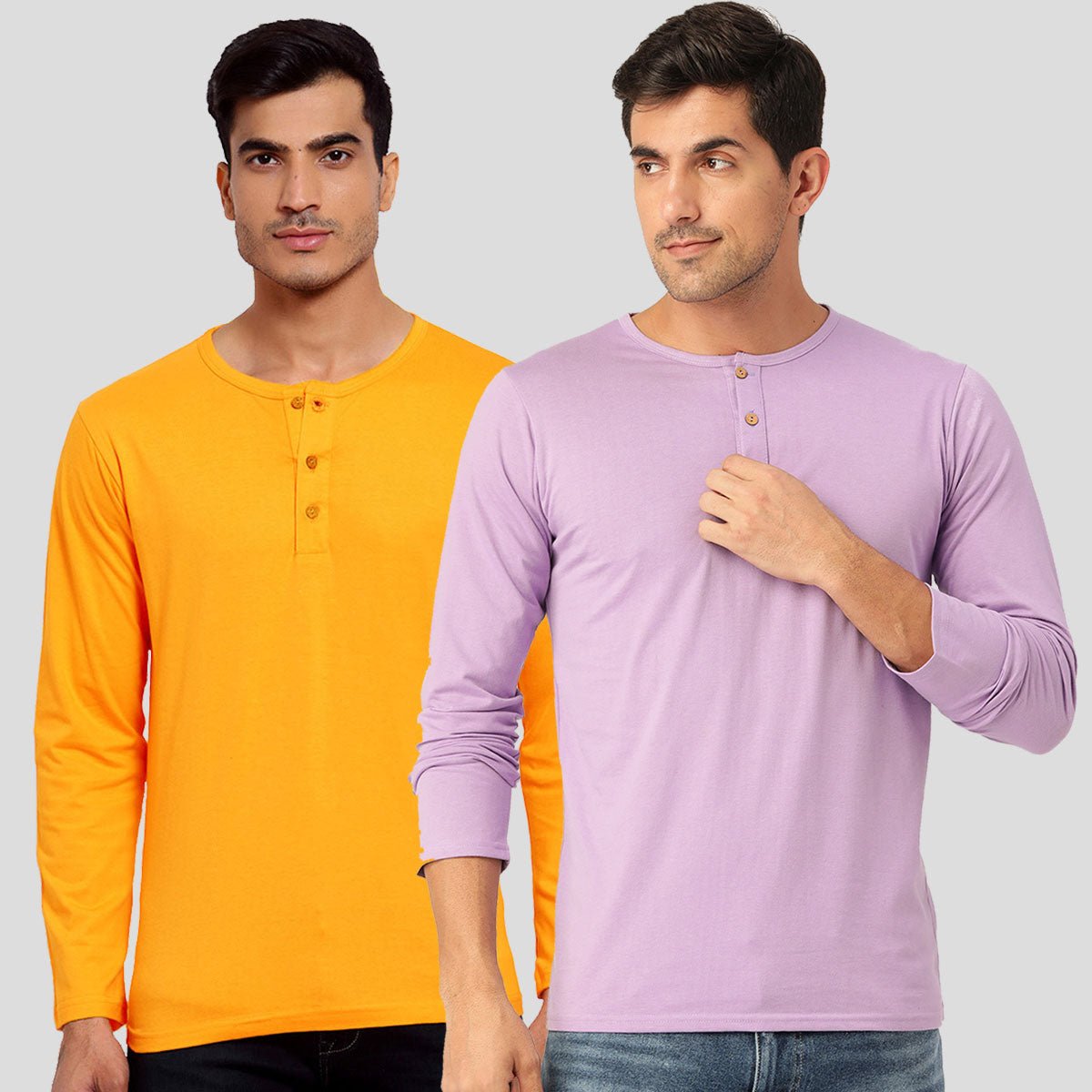 Buy Oversized streetwear Stylish Lavender & Mustard Henley T-Shirts Combo Pack Online - RoadTrip®