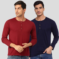 Buy Oversized streetwear Stylish Navy Blue & Maroon Combo Henley T-Shirts Online - RoadTrip®