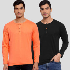 Buy Oversized streetwear Stylish Peach & Black Colour Henley T-Shirts Combo Pack Online - RoadTrip®