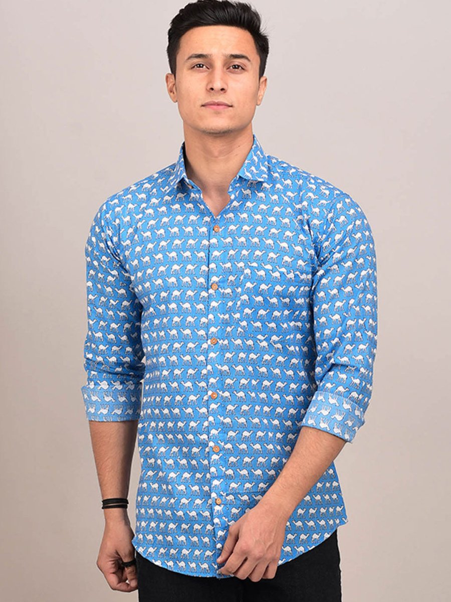 Buy Oversized streetwear Thar Camel Allover Printed Blue Shirt Online - RoadTrip®