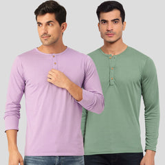 Buy Oversized streetwear Branded Lavender & Sea Green Combo Henley T-Shirts Online - RoadTrip®
