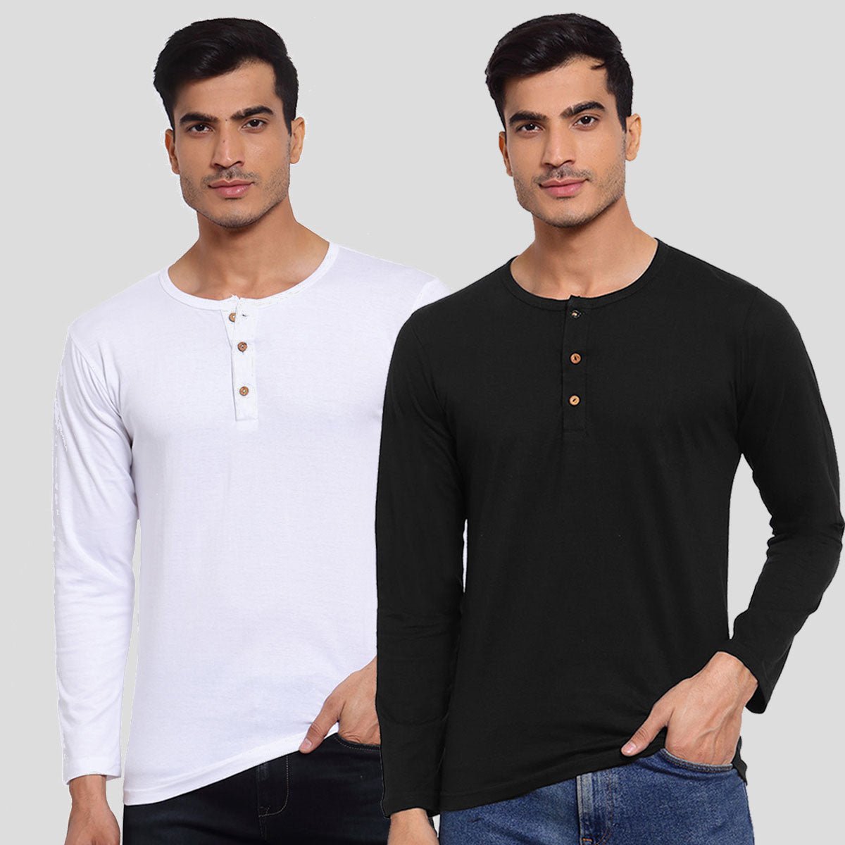 Buy Oversized streetwear Classic Black & White Colour Henley T-Shirts Combo Pack Online - RoadTrip®