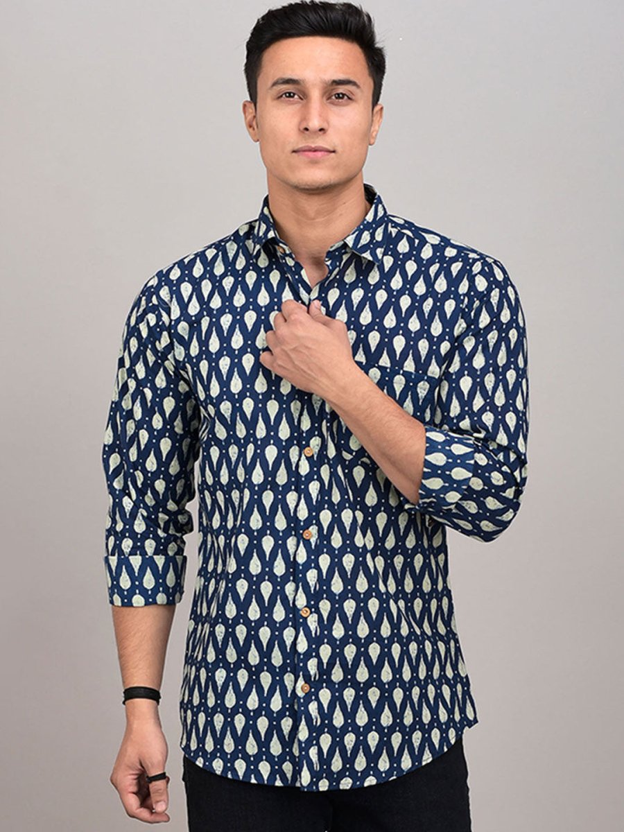Buy Oversized streetwear Floral Dark Blue Block Printed Shirt Online - RoadTrip®