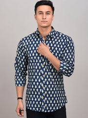 Buy Oversized streetwear Floral Dark Blue Block Printed Shirt Online - RoadTrip®