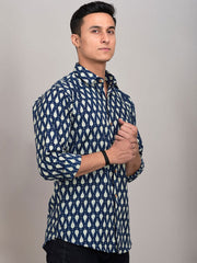 Buy Oversized streetwear Floral Dark Blue Block Printed Shirt Online - RoadTrip®