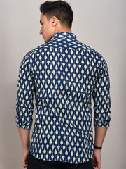 Buy Oversized streetwear Floral Dark Blue Block Printed Shirt Online - RoadTrip®