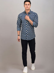 Buy Oversized streetwear Floral Dark Blue Block Printed Shirt Online - RoadTrip®