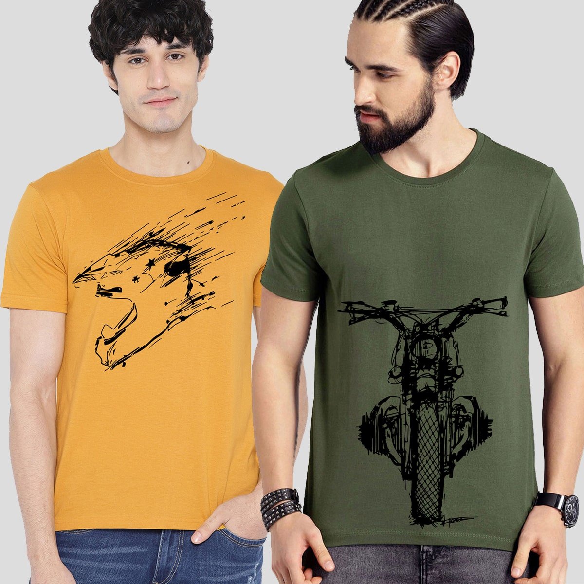 Buy Oversized streetwear Retro Motorcycle & Rider Helmet Combo T-Shirts Online - RoadTrip®