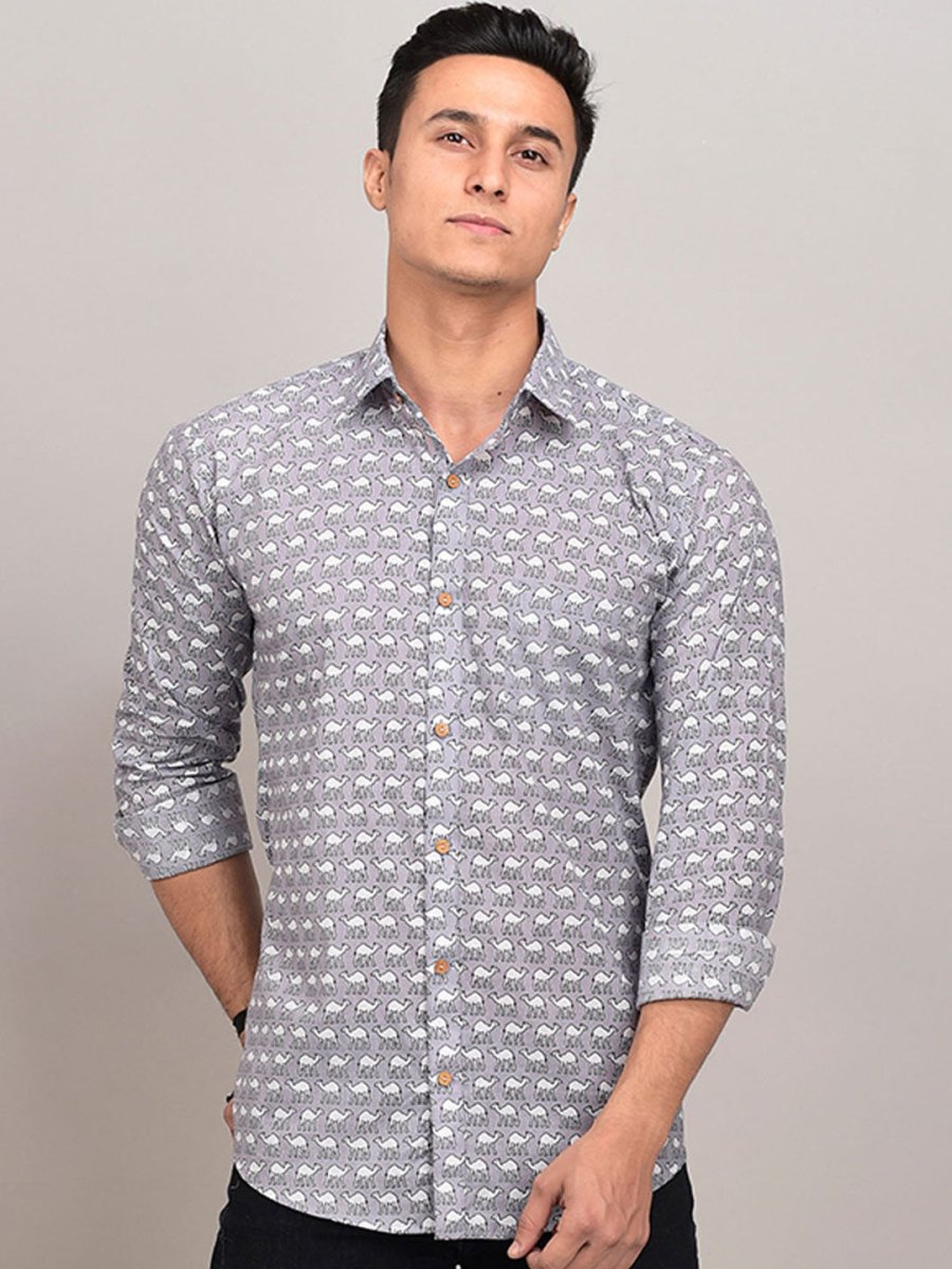 Buy Oversized streetwear Thar Camel Allover Printed Grey Shirt Online - RoadTrip®
