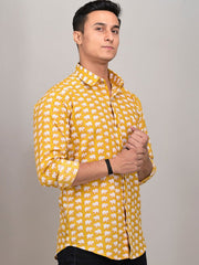 Buy Oversized streetwear Traditional Mustard Gajraj Block Printed Shirt Online - RoadTrip®