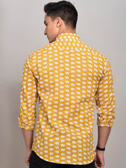 Buy Oversized streetwear Traditional Mustard Gajraj Block Printed Shirt Online - RoadTrip®